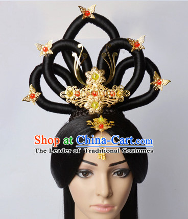 Chinese Classical Princess Queen Empress Hair Jewelry Headwear Headdress and Long Wigs