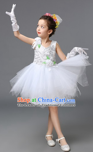 Chinese Primary School Students Dance Outfits Costumes Complete Set for Kids Girls