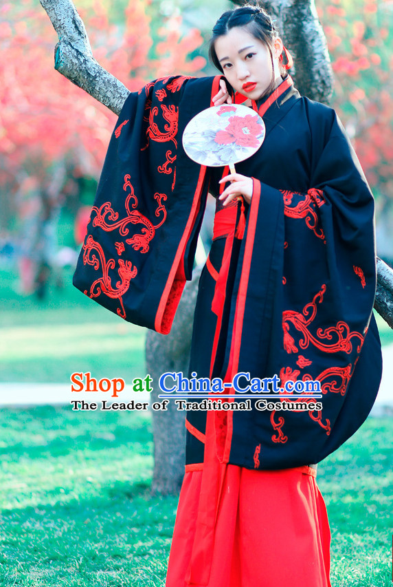 Ancient Chinese Embroidered Black Red Hanfu Dress China Traditional Clothing Asian Long Dresses China Clothes Fashion Oriental Outfits for Women