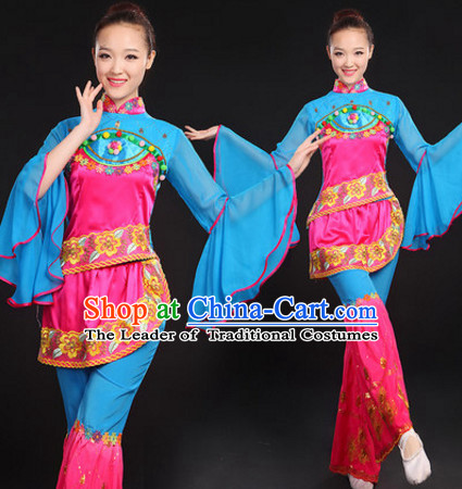 Chinese Folk Dance Costumes Dancewear and Hair Decorations Complete Set for Women or Girls