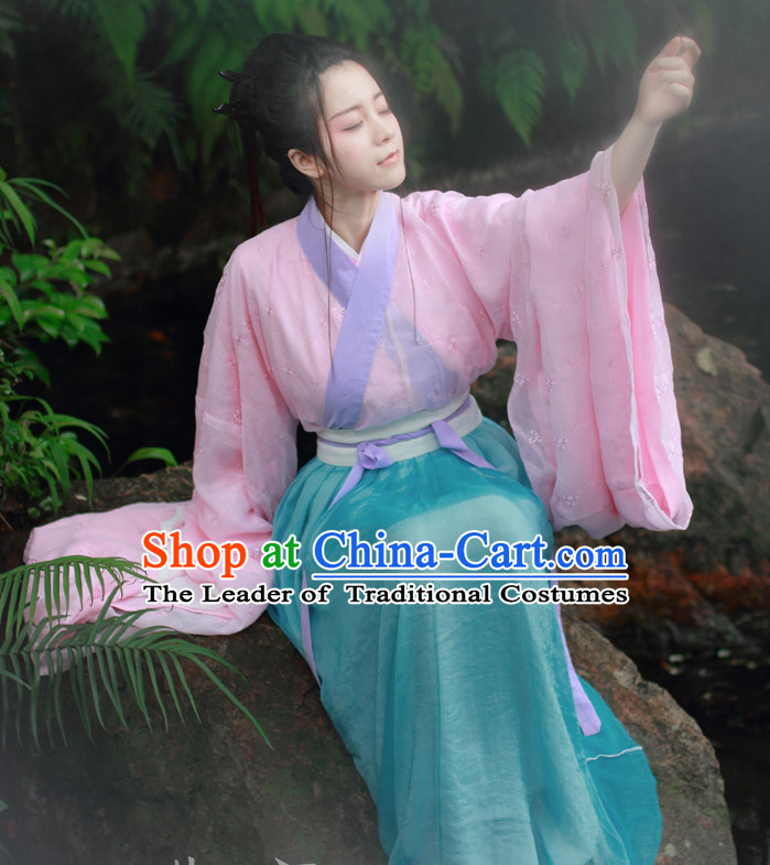 Traditional Chinese Han Dynasty Hanfu Suit Clothing Dresses Skirt and Hair Jewelry Complete Set for Women