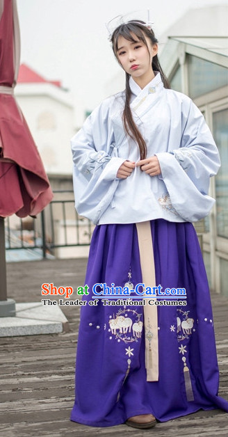 Traditional Chinese Ancient Ming Dynasty Hanfu Suits Dresses Skirt and Hair Jewelry Complete Set for Women