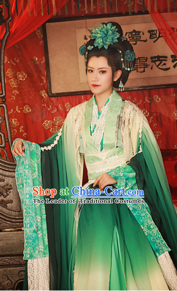 Green Ancient Chinese Style Fairy Beauty Cosplay Garment Costumes Clothing for Women