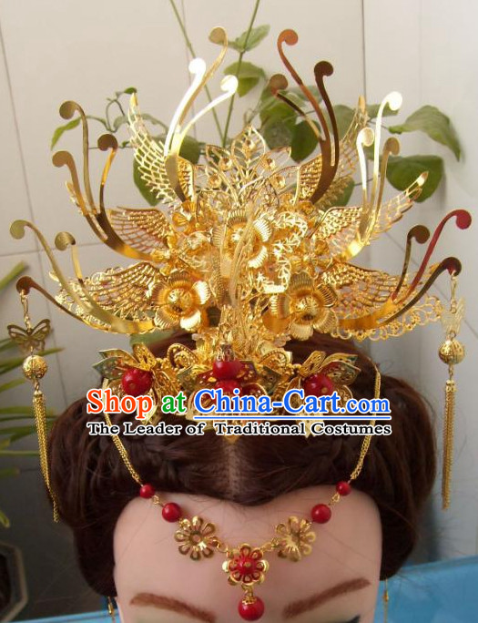 Gold Chinese Ancient Style Empress Princess Hair Jewelry Phoenix Headwear Head Accessories Set