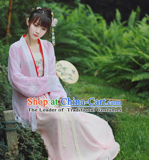 Chinese Traditional Dress Hanfu Costume China Kimono Robe Ancient Chinese Clothing National Costumes Gown Wear and Head Jewelry for Women Girls