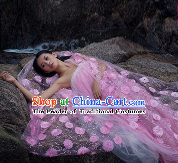 Chinese Traditional Dress Hanfu Costume China Kimono Robe Ancient Chinese Clothing National Costumes Gown Wear and Head Jewelry for Women Girls