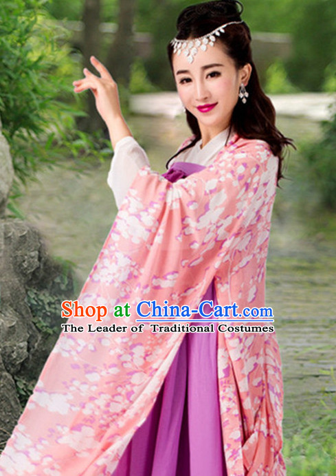 Chinese Traditional Dress Hanfu Costume China Kimono Robe Ancient Chinese Clothing National Costumes Gown Wear and Head Jewelry for Women Girls