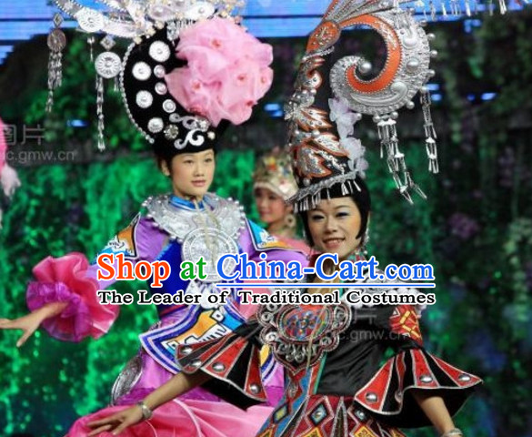 Chinese Miao Folk Dance Ethnic Dresses Traditional Wear Clothing Cultural Dancing Costume Complete Set for Women