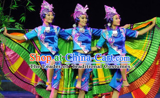 Chinese Miao Folk Dance Ethnic Dresses Traditional Wear Clothing Cultural Dancing Costume Complete Set for Women