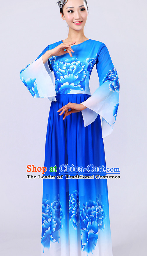 Chinese Theater Traditional Dance Ribbon Dancing Long Sleeve Leotard China Fan Dance Costume Complete Set