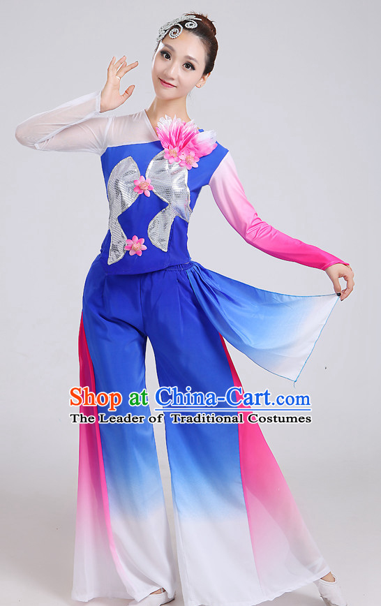 Chinese Theater Traditional Dance Ribbon Dancing Long Sleeve Leotard China Fan Dance Costume Complete Set