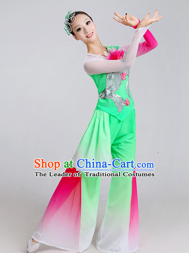 Chinese Theater Traditional Dance Ribbon Dancing Long Sleeve Leotard China Fan Dance Costume Complete Set