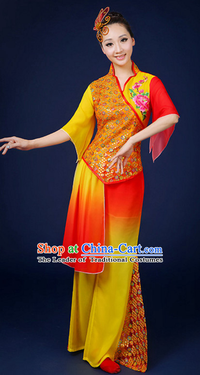 Asian Fan Dance Costume Hand Held Fan Chinese Dancing Ethnic Dance Folk Oriental Dancewear for Women Girls