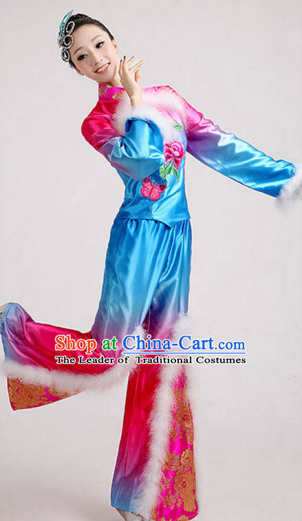 Asian Fan Dance Costume Hand Held Fan Chinese Dancing Ethnic Dance Folk Oriental Dancewear for Women Girls