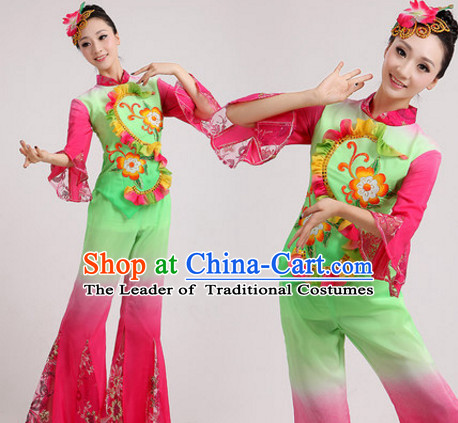 Asian Fan Dance Costume Hand Held Fan Chinese Dancing Ethnic Dance Folk Oriental Dancewear for Women Girls