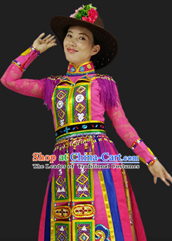 Chinese People Folk Dance Ethnic Dresses Traditional Wear Clothing Cultural Dancing Costume Complete Sets for Women