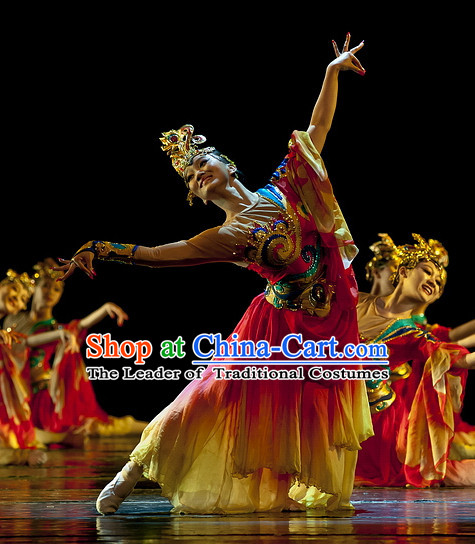 Chinese Classical Folk Fei Tian Dance Dress Clothing Dresses Costume Classic Dancing Cultural Dances Costumes for Women