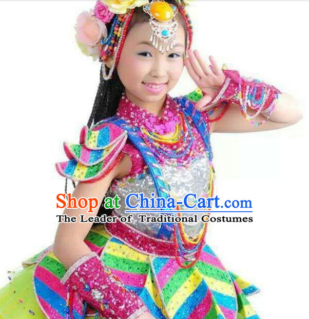 Chinese Folk Dance Dress Clothing Dresses Costume Ethnic Dancing Cultural Dances Costumes for Women Girls