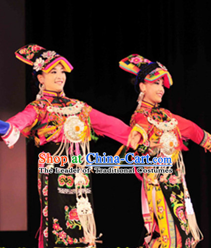 Chinese Folk Dance Dress Clothing Dresses Costume Ethnic Dancing Cultural Dances Costumes for Women Girls