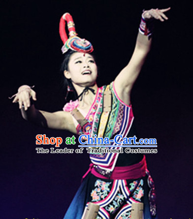 Chinese Folk Dance Dress Clothing Dresses Costume Ethnic Dancing Cultural Dances Costumes for Women Girls