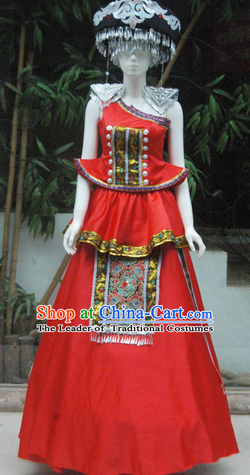 Chinese Nationality Folk Dance Ethnic Wear China Clothing Costume Ethnic Dresses Cultural Dances Costumes Complete Set for Women Girls