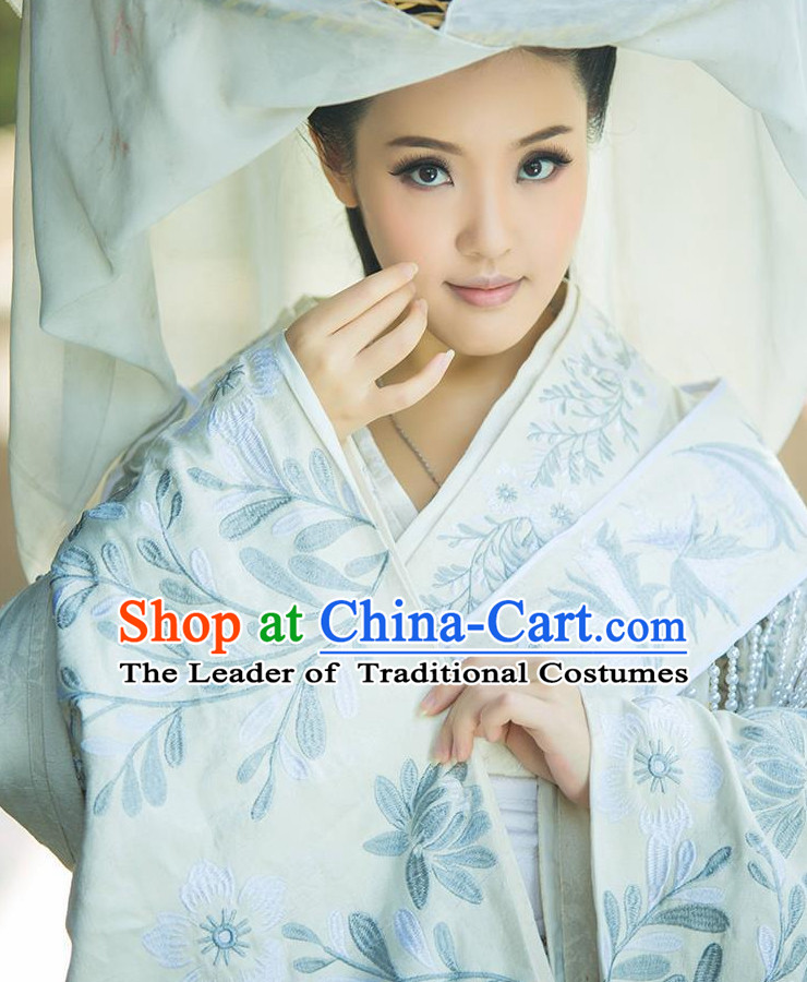 Chinese Classical Han Dynasty Princess Hanfu Clothing Mandarin Dresses and Hair Accessories Complete Set for Women