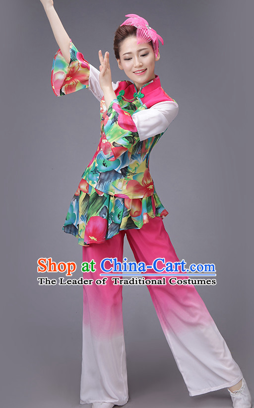 Chinese Dance Costume Dance Costumes Fan dance Umbrella Ribbon Fans Water Sleeve Dancer Dancing Costumes Complete Set