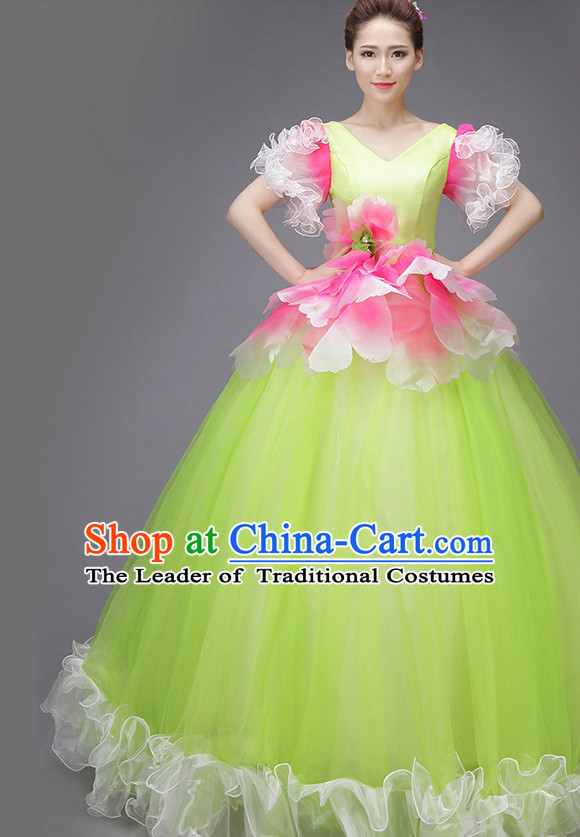 Chinese Flower Dance Costume Dance Costumes Fan dance Umbrella Ribbon Fans Water Sleeve Dancer Dancing Costumes Complete Set