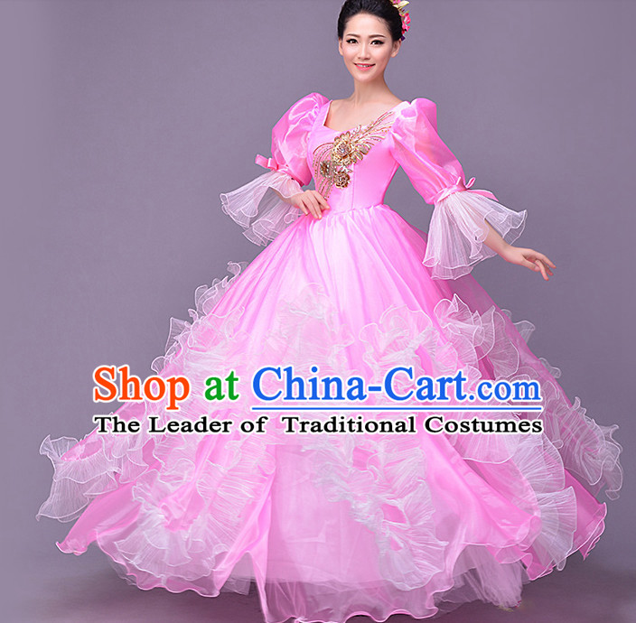 Pink Chinese Flower Dance Costume Dance Costumes Fan dance Umbrella Ribbon Fans Water Sleeve Dancer Dancing Costumes Complete Set