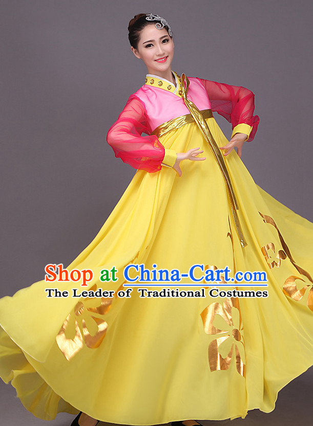 Chaoxian Minority Flower Dance Costume Dance Costumes Fan dance Umbrella Ribbon Fans Water Sleeve Dancer Dancing Costumes Complete Set