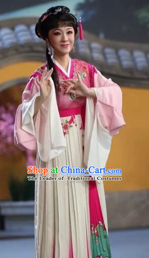 Chinese Classical Yue Opera Long Sleeves Dance Costumes Huang Mei Opera Costume Complete Set for Women Girls Children Adults