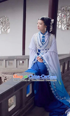 Top Blue Chinese Imperial Royal Princess Traditional Wear Queen Dresses Fairy Cosplay Costumes Ideas Asian Cosplay Supplies Complete Set