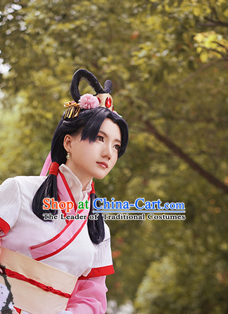 Chinese Ancient Lady Cosplay Handmade Wig and Hair Accessories Set