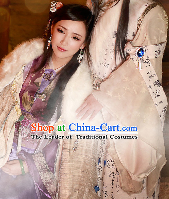 Ancient Chinese Fairy Beauty Hanfu National Costumes and Headpieces Complete Set for Women