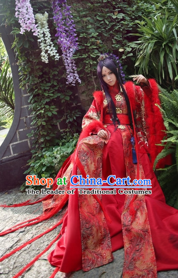 Top Red Chinese Fairy Princess Hanfu Costumes Theater and Reenactment Costumes and Headgear Complete Set for Women