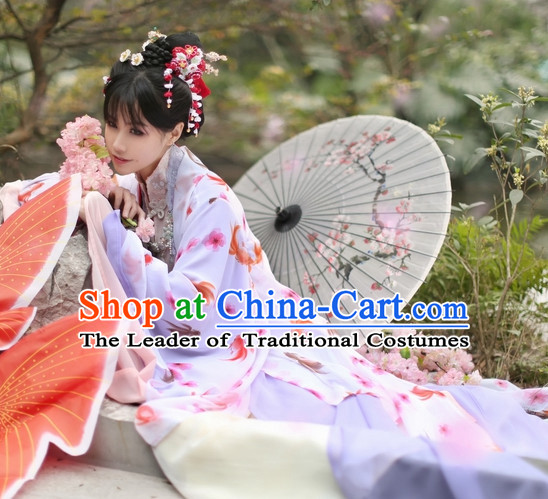 Top Chinese Ancient Costumes Theater and Reenactment Costumes and Headgear Complete Set for Women