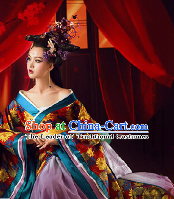 Traditional Chinese Women Empress Clothing Imperial Princess Dresses National Costume and Hair Ornaments Complete Set