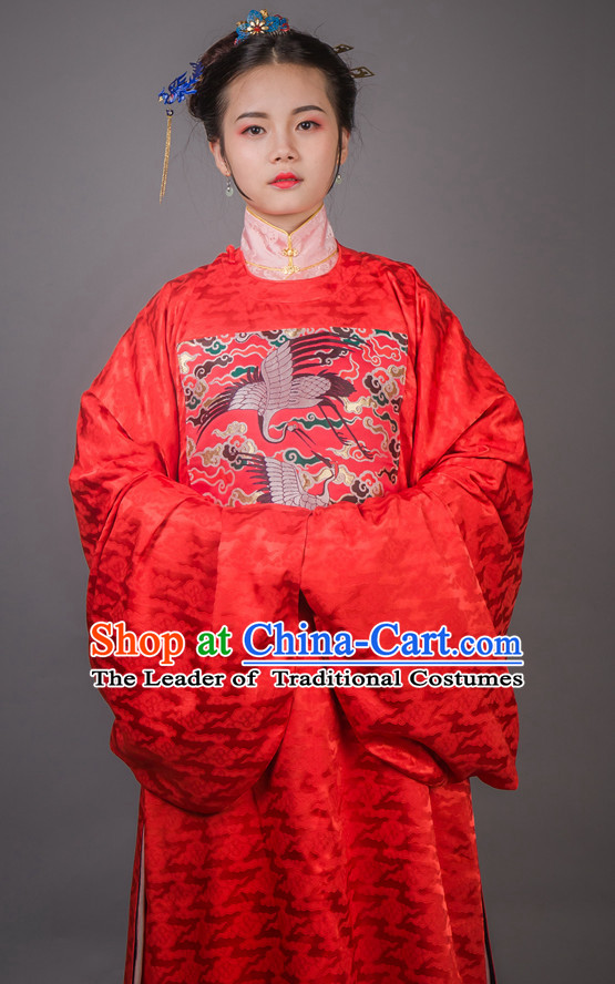 Chinese Ming Dynasty Female Han Fu Costumes and Hair Ornaments Complete Set