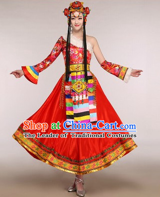 Chinese Minority Dance Dress China Fan Dance Costume Ribbon Dance Costumes Folk Dance Suit