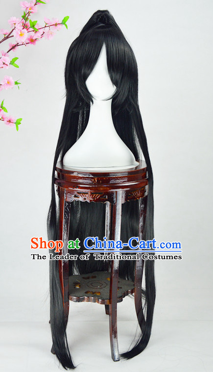 Chinese Ancient Style Long Black Hair Wig Hair Decoration Wigs Set