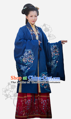 Chinese Traditional Ming Dynasty Royal Stage Hanfu Hanbok Kimono Feitian Costume Dresses Costume Ancient Fairy Garment and Headpieces Complete Set