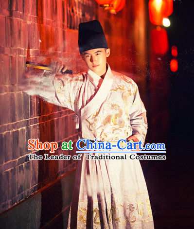 Chinese Traditional Ming Dynasty Men Bodyguard Stage Hanfu Hanbok Kimono Feitian Costume Dresses Costume Ancient Fairy Garment and Headpieces Complete Set