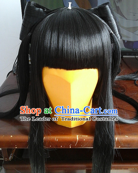 Chinese Ancient Style Long Black Hair Wig Hair Decoration Wigs Set