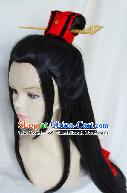 Chinese Ancient Style Long Black Hair Wig Hair Decoration Wigs Set