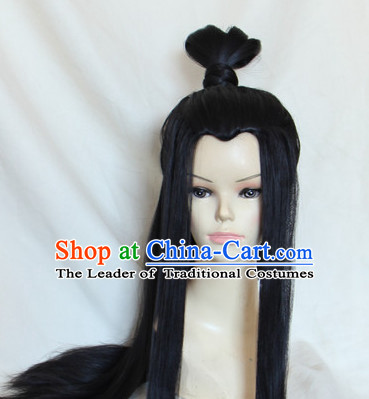 Chinese Ancient Style Long Black Hair Wig Hair Decoration Wigs Set