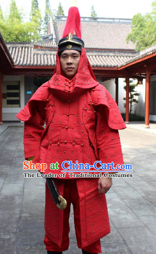 Red Chinese Qing Dynasty General White Armor Hanfu Dress Gown Costumes Ancient Costume Clothing Complete Set