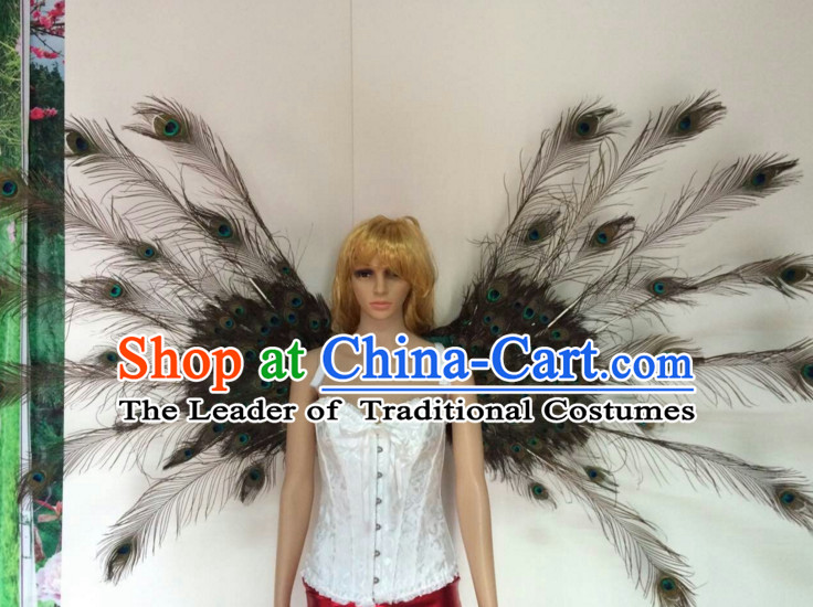 Parade Quality Peacock Feather Dance Costumes Popular Ostrich Feathers Fancy Costume Angel Wings Costume Complete Set