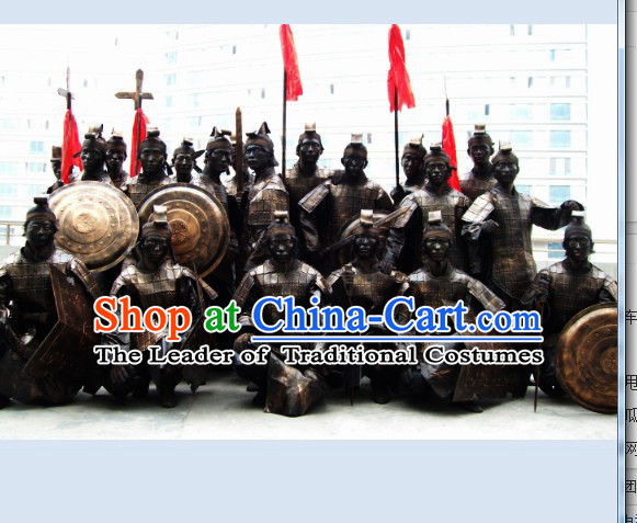 Chinese Ancient Terra Cotta Body Armor Costumes Dresses and Headpieces Complete Set for Men