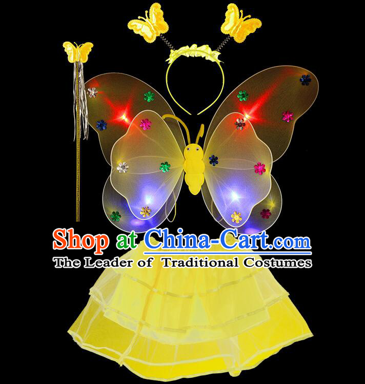 LED Lights Butterfly Dance Costumes Dancing Costume Complete Set for Kids Children Girls