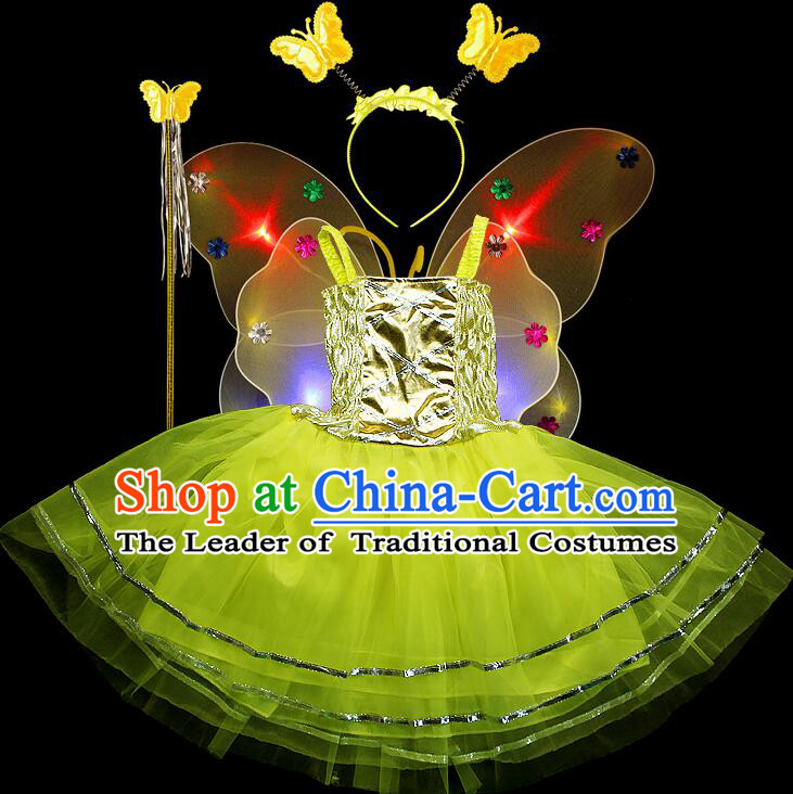 LED Lights Butterfly Dance Costumes Dancing Costume Complete Set for Kids Children Girls